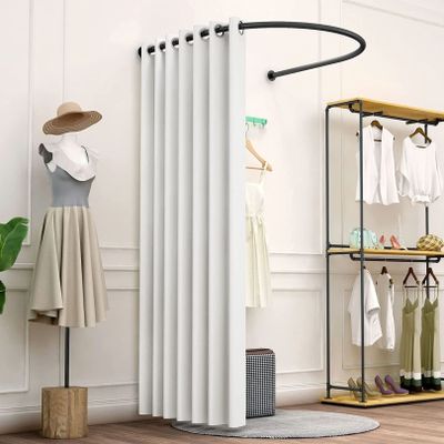 Clothing Store Fitting Room, Simple U Type Move Track Dressing RoomWith Curtains Kit, DIY Temporary Locker Room,Wall-Mounted Privacy Partition Screen For Outdoor Office, For Office Outdoor Activity