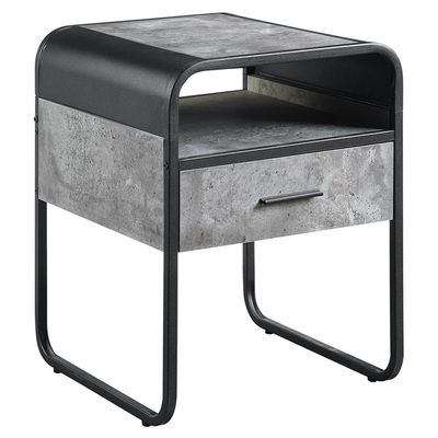 Acme Furniture Square End Table with Drawer, Concrete Gray and Black