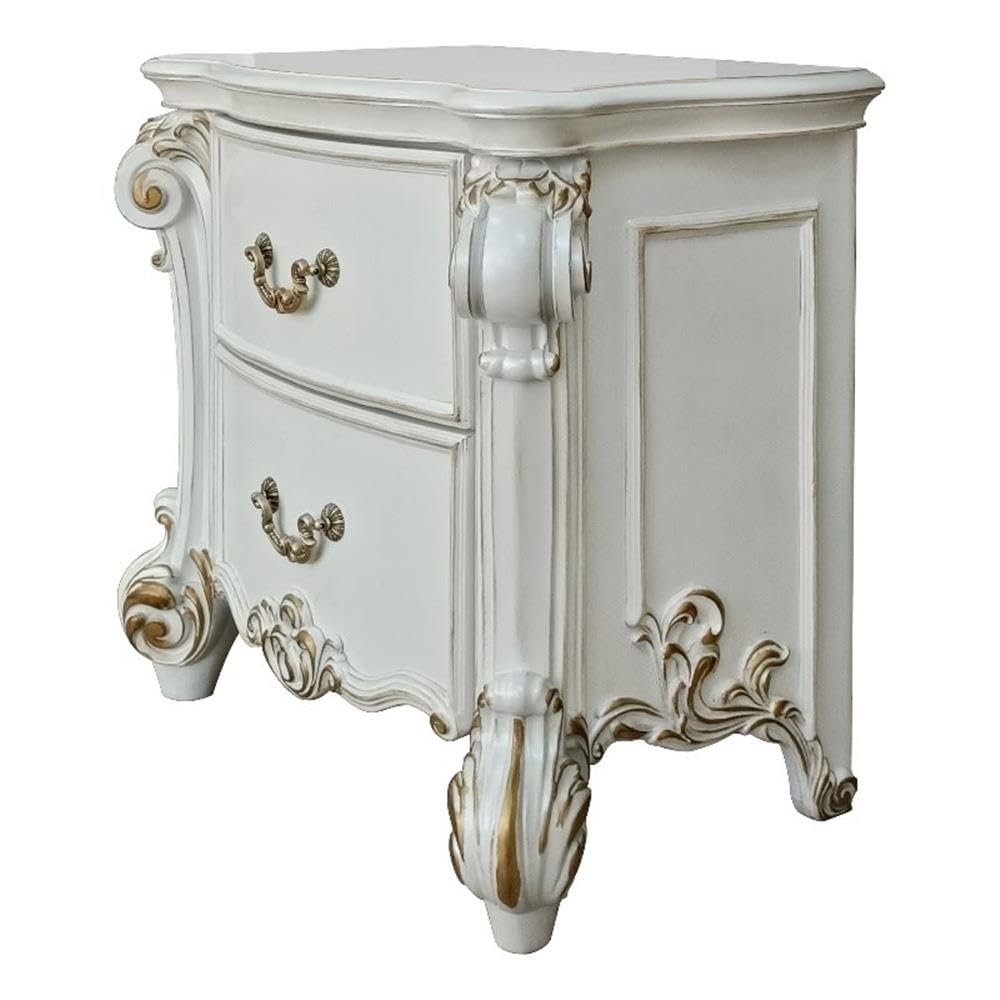 Acme Furniture Wood Nightstand with 2 Drawers, Antique Pearl