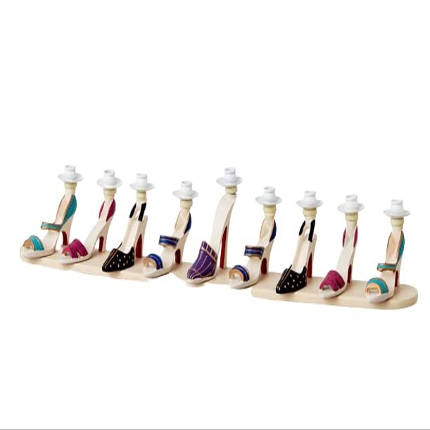 (D) Judaica High Heel Shoes Red Soles Menorah Candle Holder