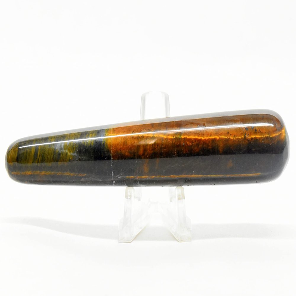 4.3" Golden Blue Tiger Eye Massage Wand Natural Crystal Polished Stick Chatoyant Mineral Hawks's Eye Gemstone Point - S. Africa