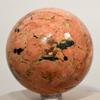 63mm Orange Orthoclase Sphere w/Tourmaline & Epidote Natural Feldspar Crystal Ball Polished Mineral Stone - Madagascar + Stand view 4