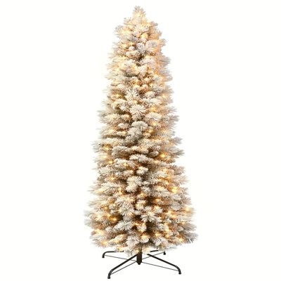 Puleo International 6.5 ft Pre-Lit Flocked Pine Pencil Artificial Tree