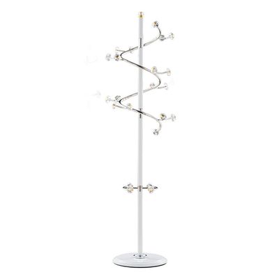 Coat Stand Coat Stand 360Metal Rotating Coat Rack Double Crystal Ball Hooks Round Metal Chassis Free Standing Coat Rack Tree Easy Assembly Bedroom Office Hallway (Color : White)
