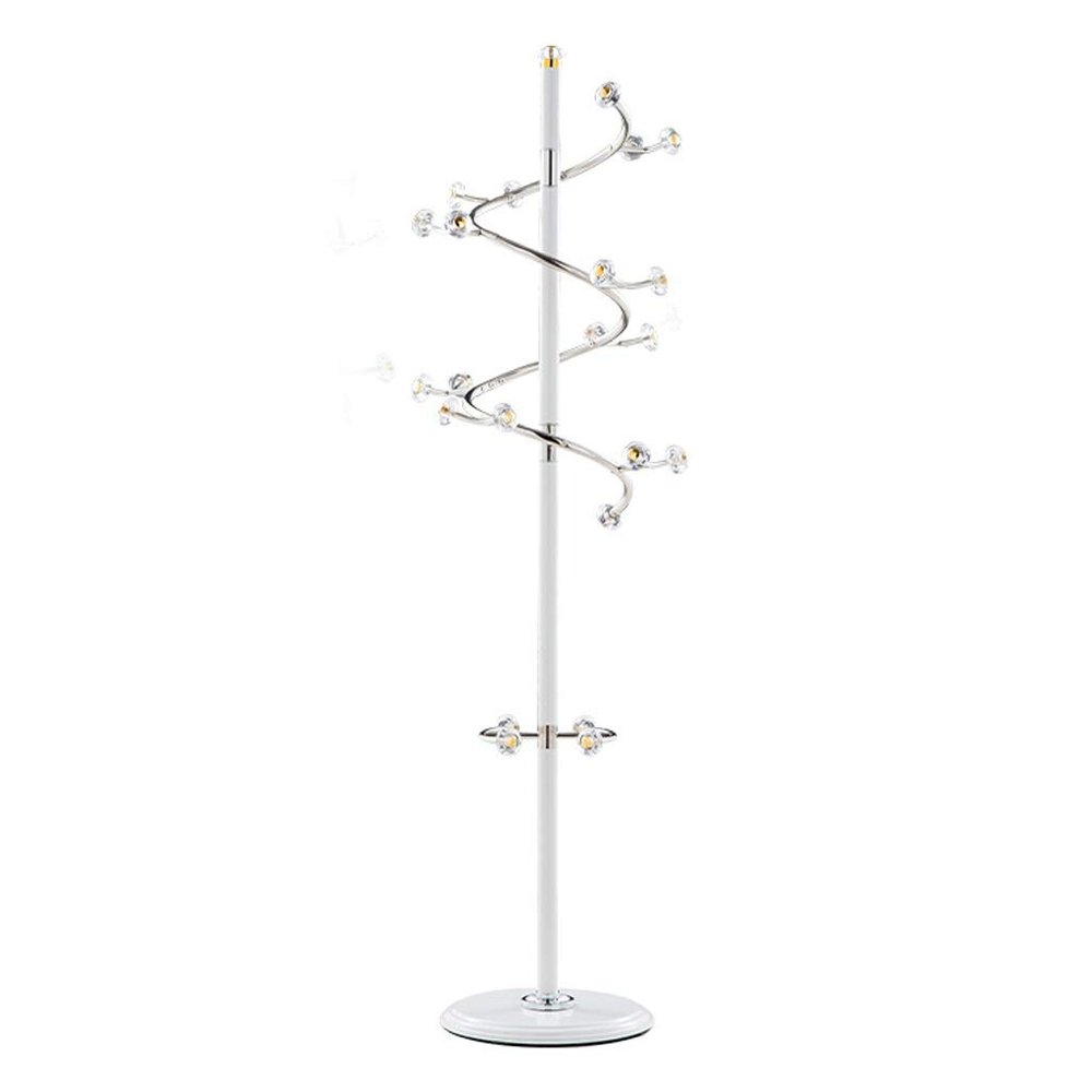 Coat Stand Coat Stand 360Metal Rotating Coat Rack Double Crystal Ball Hooks Round Metal Chassis Free Standing Coat Rack Tree Easy Assembly Bedroom Office Hallway (Color : White)