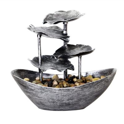 Desktop Fountain Waterfall Indoor Water Fountain Led Lights Sailing Lotus Leaf Tabletop Water Fountain Desktop Ornaments Indoor Landscape Home Decoration Zen Meditation Waterfall ( Color : A )