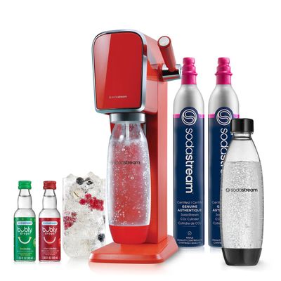 SodaStream - ART Sparkling Water Maker | VALUE BUNDLE | CQC CO2 system | Includes 2x CO2 Cylinders, 2x 32 Fl Oz Dishwasher Safe Bottles, 2x Bubly Flavor Drops | Combine with Flavors | Mandarin Red