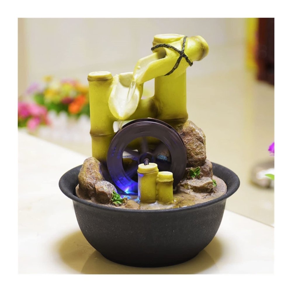 Rocky Falls Indoor Tabletop Water Fountain Desktop Fountain Indoor Fountain Flowing Water Fountain Feng Shui Small Ornaments Waterwheel Office Creative Ornaments Home Decoration Indoor Waterfall Fount