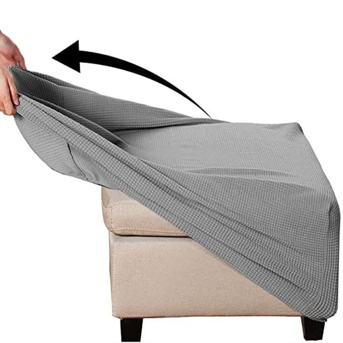 ZYYH Foot Stool Cover Square,Ottoman Cover Slipcover Stretch Jacquard Storage Ottoman Foot Rest Cover Sofa Furniture Protector Slipcover Machine Washable Grey/Brown/Black (Color : L)