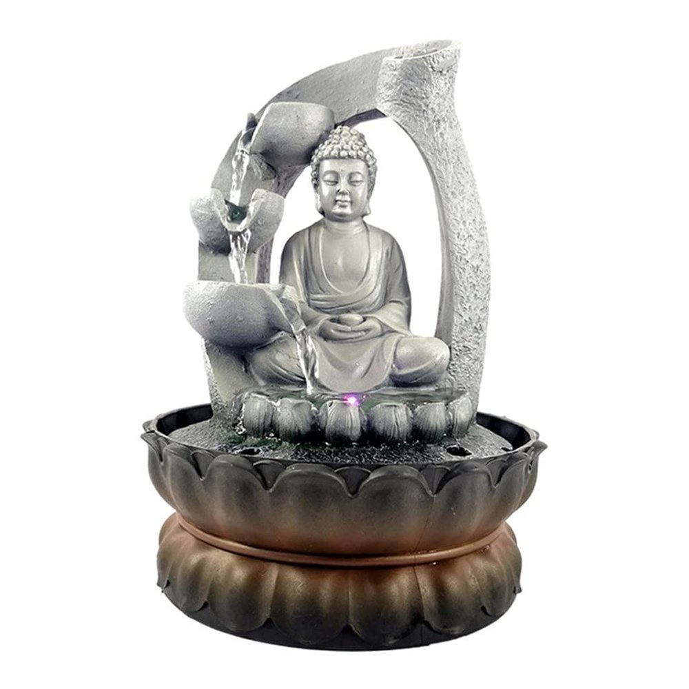 Rocky Falls Indoor Tabletop Water Fountain Desktop Fountain Indoor Fountain Creative Home Decoration Resin Water Waterfall LED Light Fountain Buddha Statue Lucky Feng Shui Ornaments Landscape Decorati