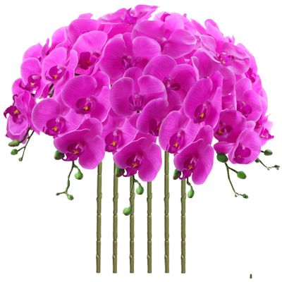 FagusHome 32 Inch Artificial Phalaenopsis Flowers 6 Pcs Artificial Orchid Flowers Stem Plants for Home Dcor (Purple)