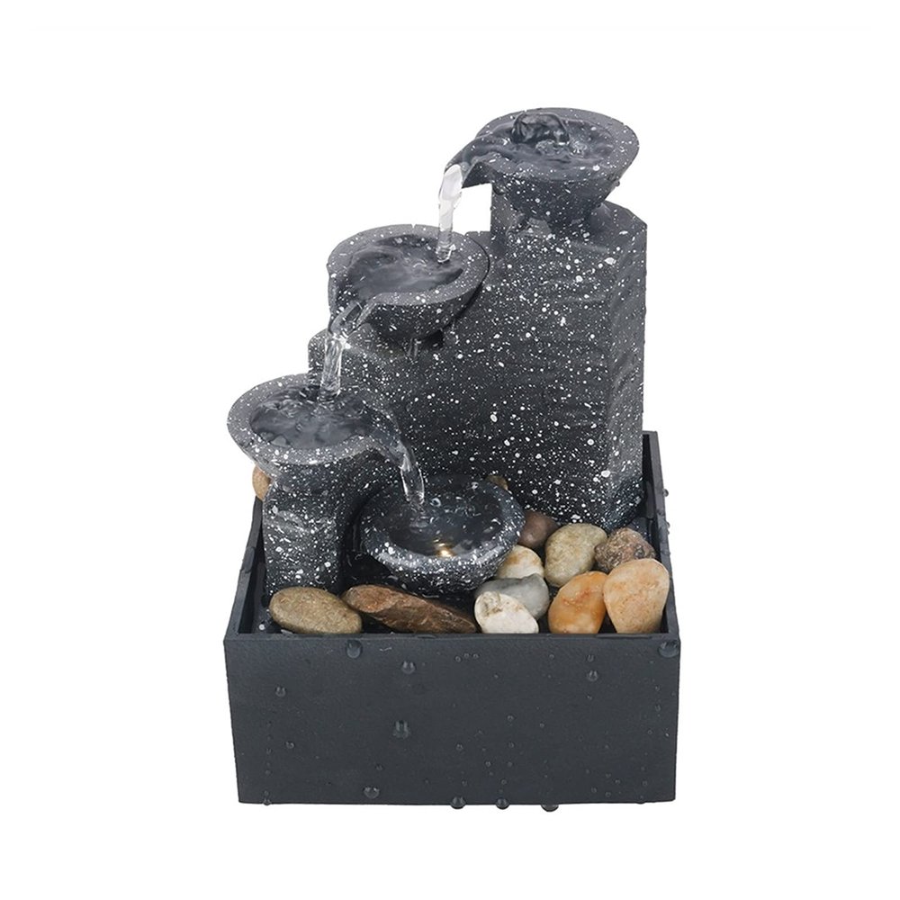 Desktop Fountain Waterfall Exquisite Water Fountain Desktop Ornaments Portable Zen Meditation Fountain 3 Tiered Waterfall Indoor Water Fountain for Home Office Decor Zen Meditation Waterfall