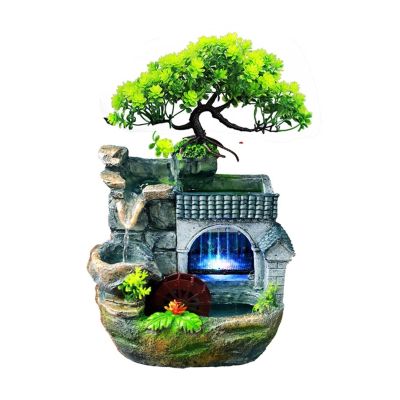 Rocky Falls Indoor Tabletop Water Fountain Desktop Fountain Indoor Living Room Rockery Landscape Waterfall Fountain Exquisite Resin Crafts and Flowing Water Decoration Indoor Fountain With 7-color LED