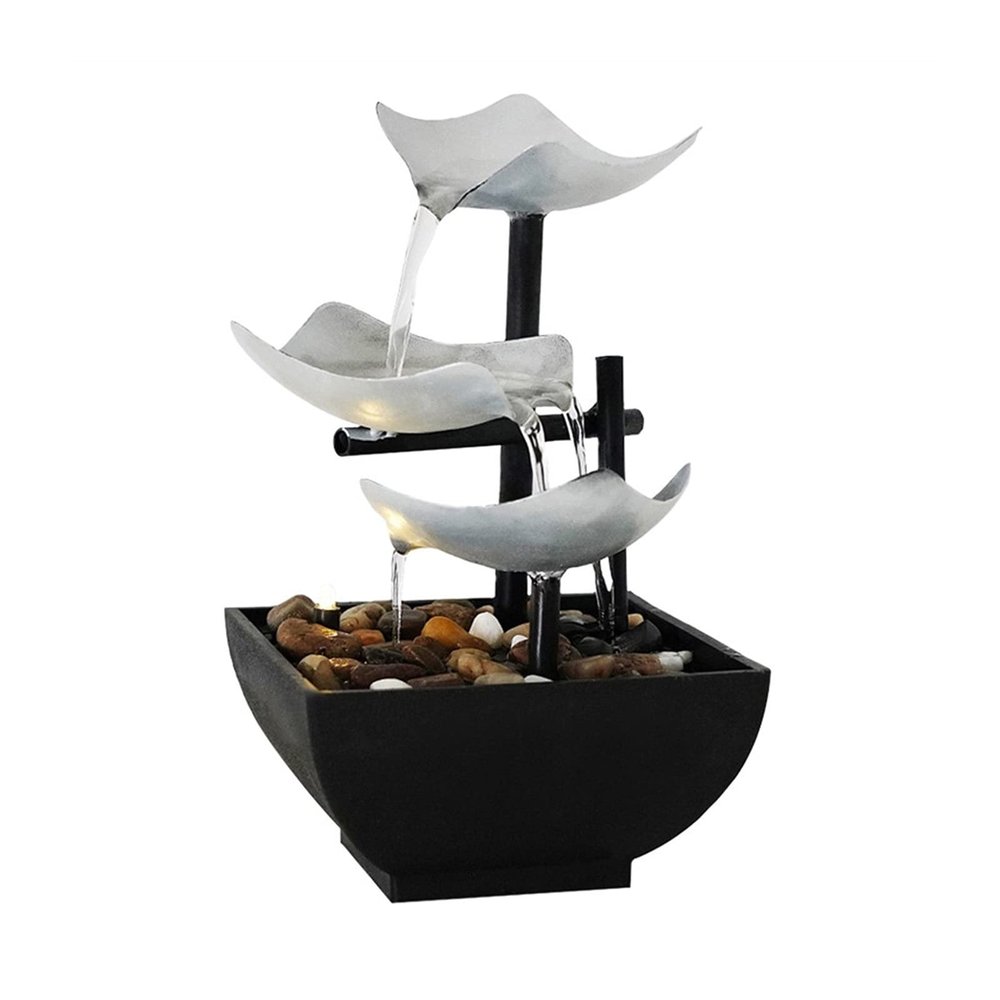 Desktop Fountain Waterfall Tabletop Water Fountain 3-Story Fountain Indoor Waterfall Desktop Fountain with Power Switch Automatic Water Pump with Reflective Lighting Zen Meditation Waterfall