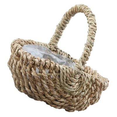 Zerodeko Hand Woven Handheld Storage Basket for Flowers Portable Picnic and Wedding Flower Holder Decorative Straw Basket for Indoor Decor Floral Arrangements and Home Organization