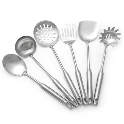 18/10 Stainless Steel Cooking Utensils Set 6 Pcs Metal Long Handle Kitchen Utensil, Spatula, Serving Soup spoon, Leaking shovel, Pasta Spoon Kitchen Tools Set (6 Pieces Set)