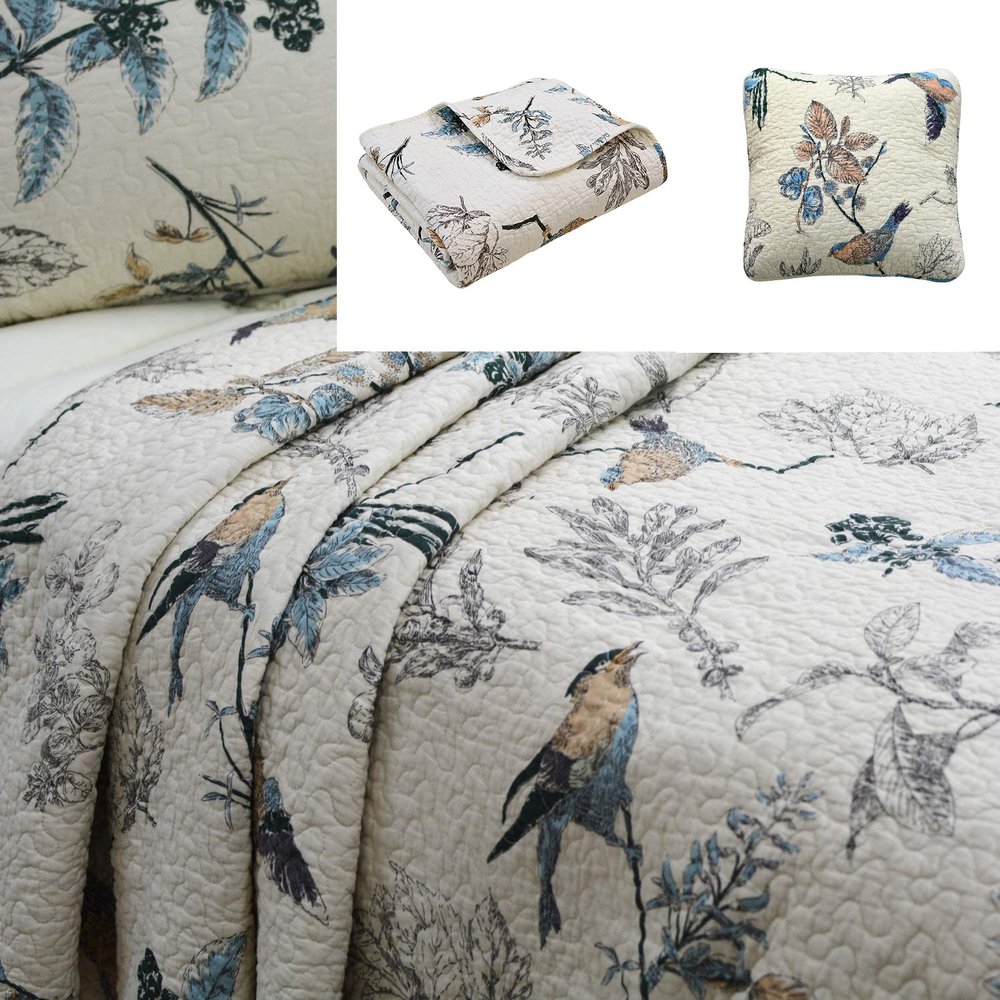 Brandream 4PC Twin Size Quilt Set Cotton Birds Bed in A Bag Farmhouse Bedspread Sets Coverlet Daybed