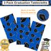 Tranqun 3 Pcs 2025 Graduation Party Tablecloth Graduation Cap Rectangle Plastic Disposable Table Cover Congratulate Decorations for Congrats Grad Party, 54 x 108 Inch(Blue and White) view 2