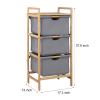 Bamboo Laundry Basket Tower - 3-Tier Bathroom Dresser with Pull-Out Fabric Baskets view 3