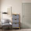 Bamboo Laundry Basket Tower - 3-Tier Bathroom Dresser with Pull-Out Fabric Baskets view 4