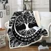 Erosebridal Tree of Life Moon Throw Blanket, Twin Size, Moon Phase Fleece, Black White Botanical Sherpa, Modern 3D Print, Plush Fluffy view 1