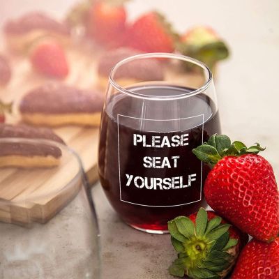Please Seat Yourself Stemless Wine Glass,Wedding Favor Glasses,Clear Glass,Party Favor Glass for Events,Branding,and Gifts.