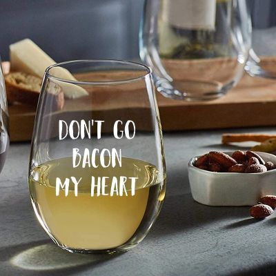 Don't Go Bacon My Heart,Stemless Wine Glass,Wedding Favor Glasses,Clear Glass,Party Favor Glass for Events,Branding,and Gifts.