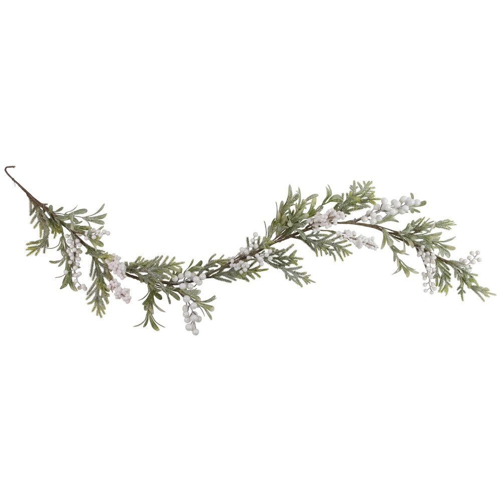 Northlight Artificial Christmas Garland with Frosted Foliage and Berries Unlit, 5' x 7", Green