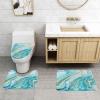 3 Piece Bathroom Mats Set Natural Blue with Gold Liquid Texture Marble Bath mat Non Slip Shower Rugs Extra Soft and Water Absorbent Floor Rug Toilet Contour Mat Lid Cover view 2