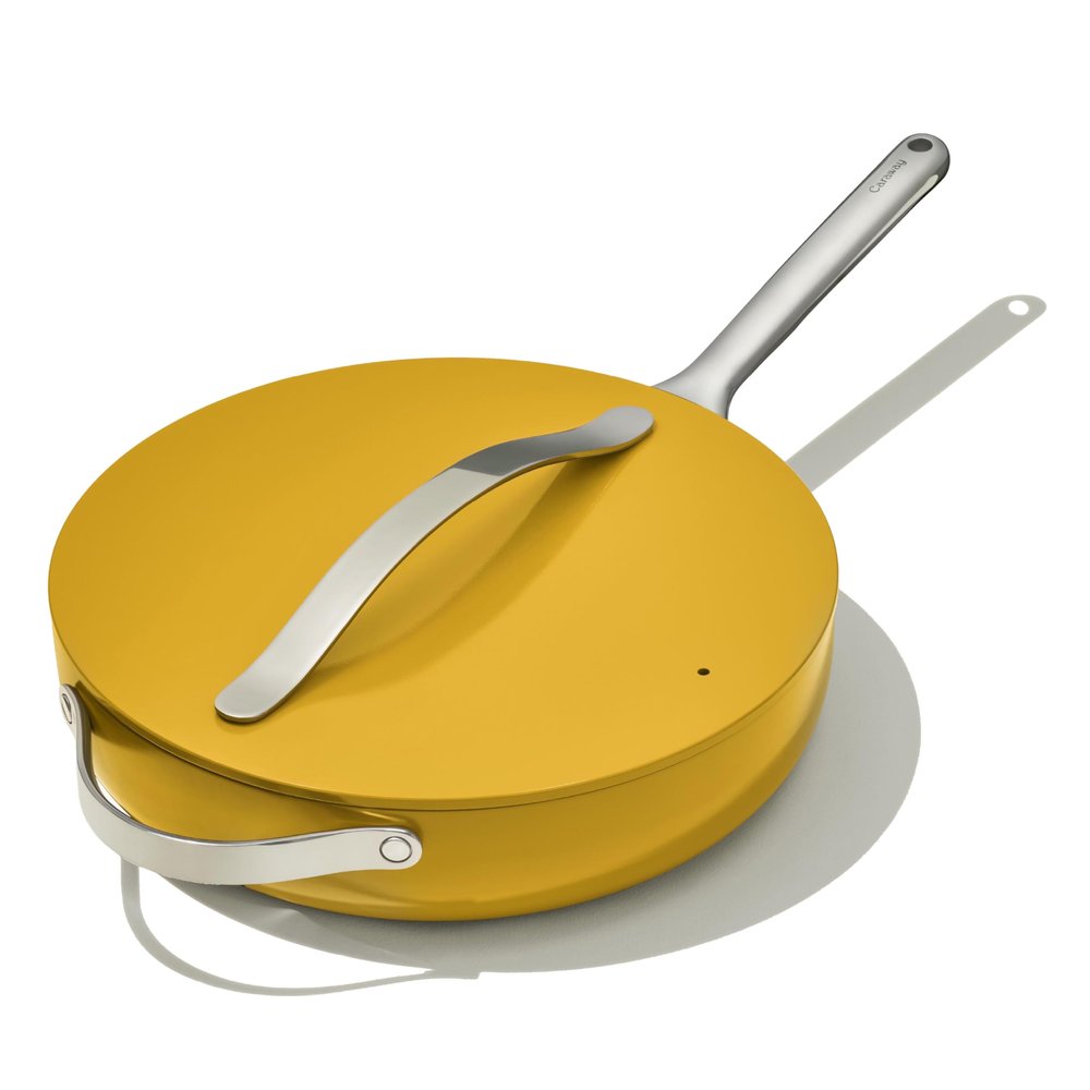 Caraway Nonstick Ceramic Saut Pan with Lid (4.5 qt, 11.8") - Non Toxic, PTFE & PFOA Free - Oven Safe & Compatible with All Stovetops (Gas, Electric & Induction) - Marigold