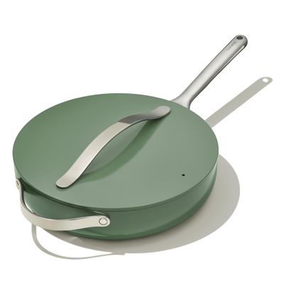 Caraway Nonstick Ceramic Saut Pan with Lid (4.5 qt, 11.8") - Non Toxic, PTFE & PFOA Free - Oven Safe & Compatible with All Stovetops (Gas, Electric & Induction) - Sage