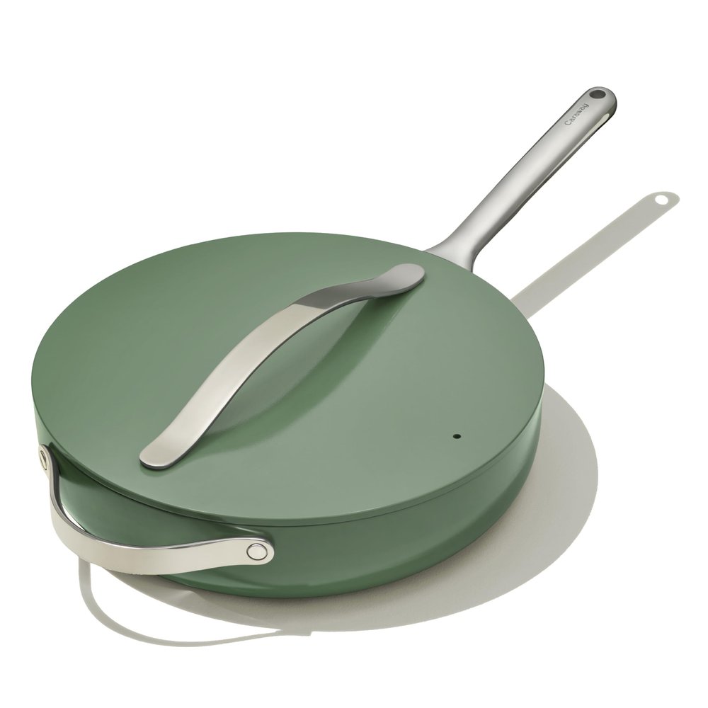 Caraway Nonstick Ceramic Saut Pan with Lid (4.5 qt, 11.8") - Non Toxic, PTFE & PFOA Free - Oven Safe & Compatible with All Stovetops (Gas, Electric & Induction) - Sage