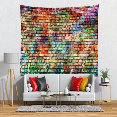 CORFOTO Colored Brick Wall Tapestry Brickwork Disco Colorful Graffiti Wall Tapestry for Cool Men Trippy Wall Painting Bedroom Aesthetic Bathroom Home Dorm Decor Wall Covering 92Wx70H inches