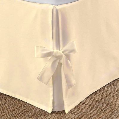 Silver Cotton 1 Piece Split Corner Tie Bed Skirt, 100% Egyptian Cotton, 1000 TC 15 Inch Drop Length Queen Size Solid Ivory
