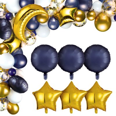 Zhanmai 110 Pcs Navy Blue Balloon Garland Kit Sky Night Moon Star Theme Balloons 36'' Gold Moon and 18'' Star Foil Party Decoration Wedding Birthday Blue Parties and Celebrations Decor