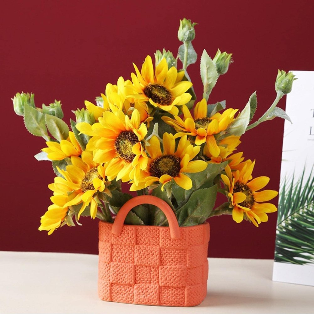 NA Morandi Creative Ceramic Handbag vase Simple hydroponic Planter Fresh Girl Style Ornament Orange
