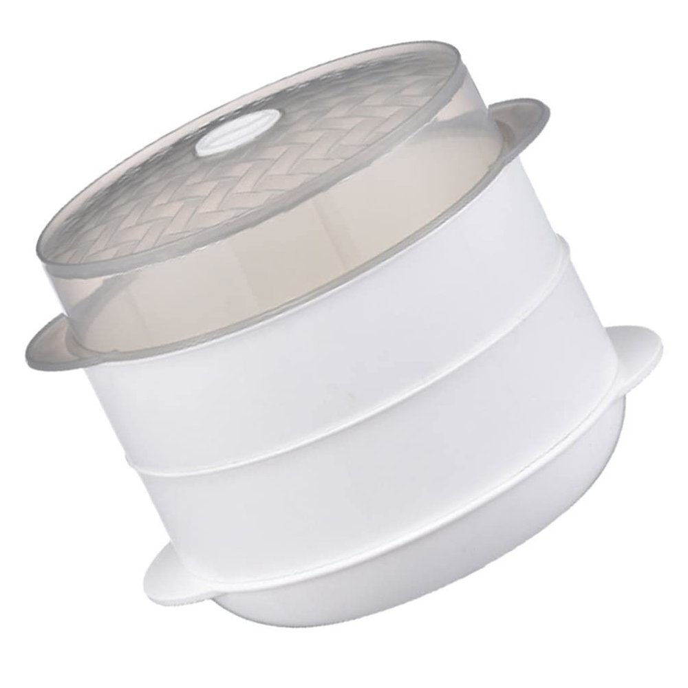 1set Double-layer Microwave Kitchen Steamer High Temperature Food Cooker for Efficient Steaming of Buns Rice Dumplings Practical Safe Cooking Container Grey Design