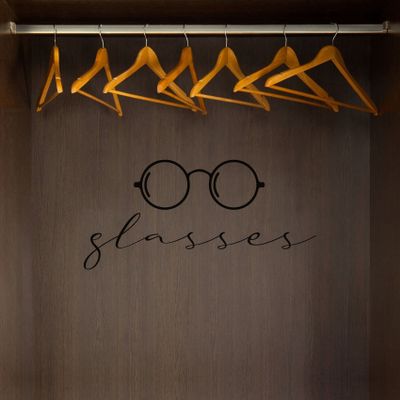 Glasses - Closet Glasses Area Label Signage Shoe Closet Storage Organizer Style Dresser Vinyl Wall Art Decal Sticker Home Closet Area Dressing Room Dressing Area Wardrobe Cabinet Size (12x30 inch)