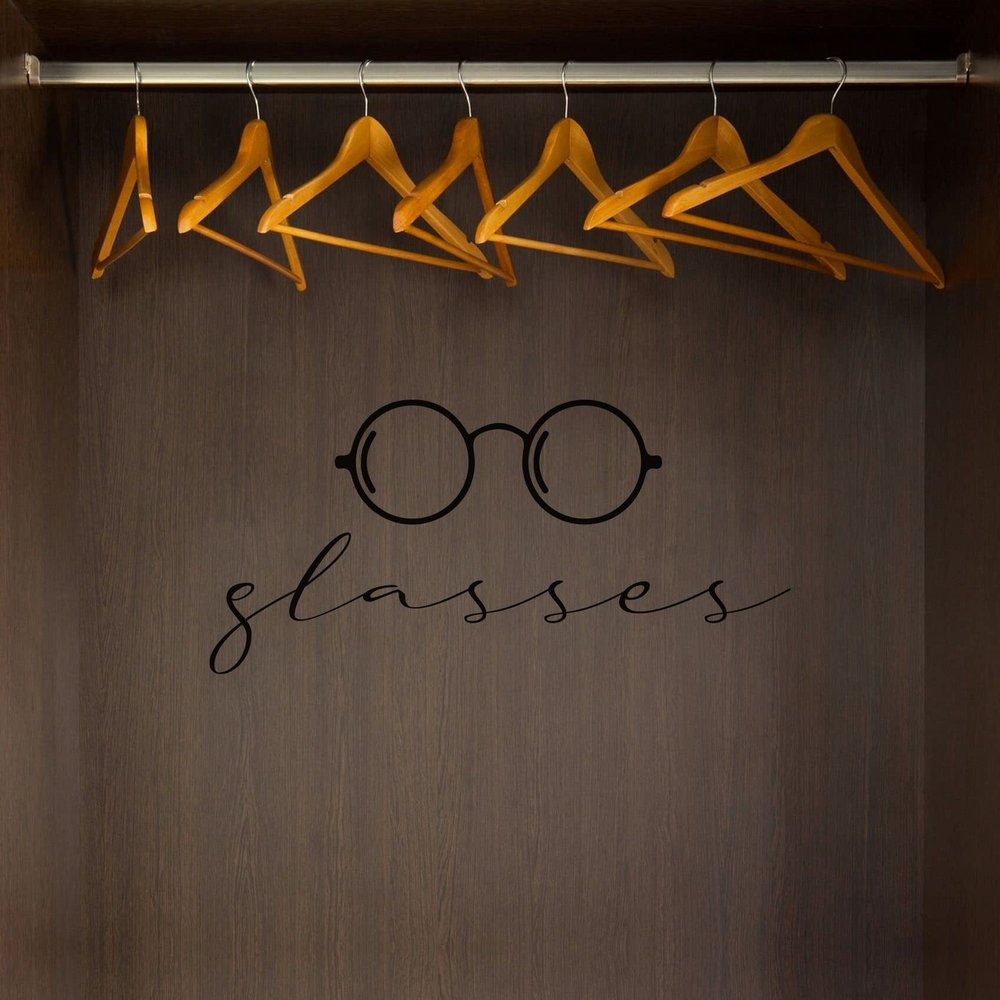 Glasses - Closet Glasses Area Label Signage Shoe Closet Storage Organizer Style Dresser Vinyl Wall Art Decal Sticker Home Closet Area Dressing Room Dressing Area Wardrobe Cabinet Size (12x30 inch)
