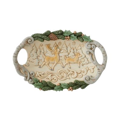 Enesco Jim Shore Heartwood Creek Woodland Tray with Deer Scene, 1.77 Inch, Multicolor