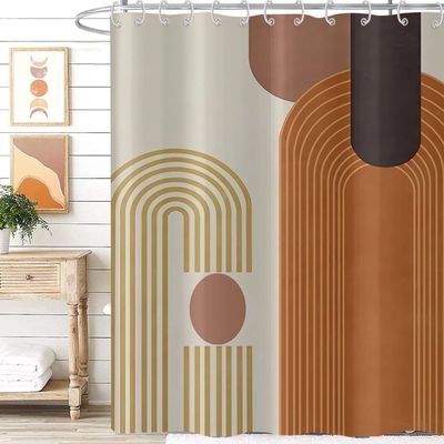 GKLEASG Mid Century Shower Curtain, Brown Modern Boho Neutral Arch Geometric Machine Washable Waterproof for Bathroom Bathtub with 12 Hooks 72x72
