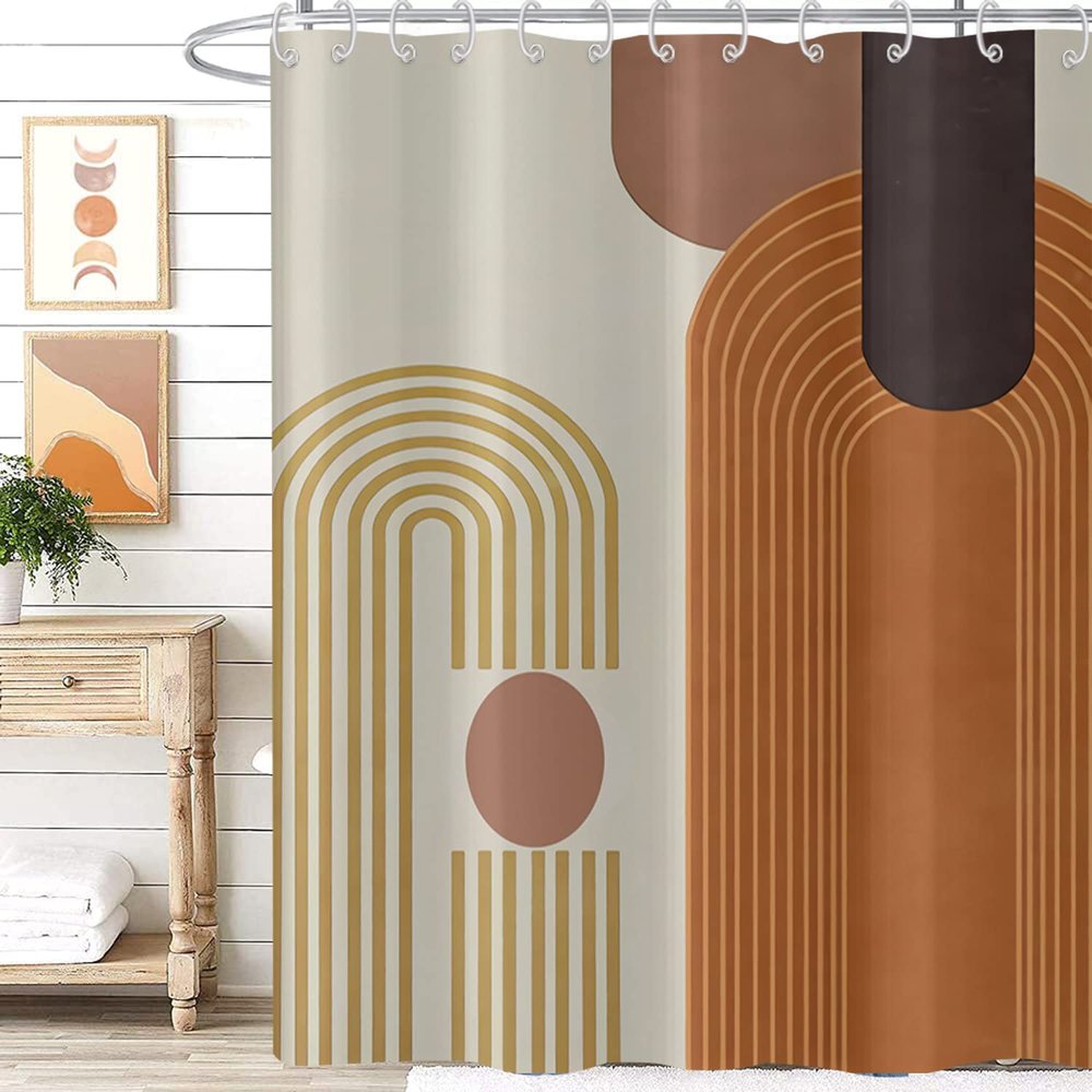 GKLEASG Mid Century Shower Curtain, Brown Modern Boho Neutral Arch Geometric Machine Washable Waterproof for Bathroom Bathtub with 12 Hooks 72x72