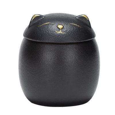 Cabilock Ceramic Food Storage Jar Fortune Cat Tea Canister Spices Jar Coffee Beans Storage Container with Lid for Tea Candy Cookie Sugar Flour 160ML Black