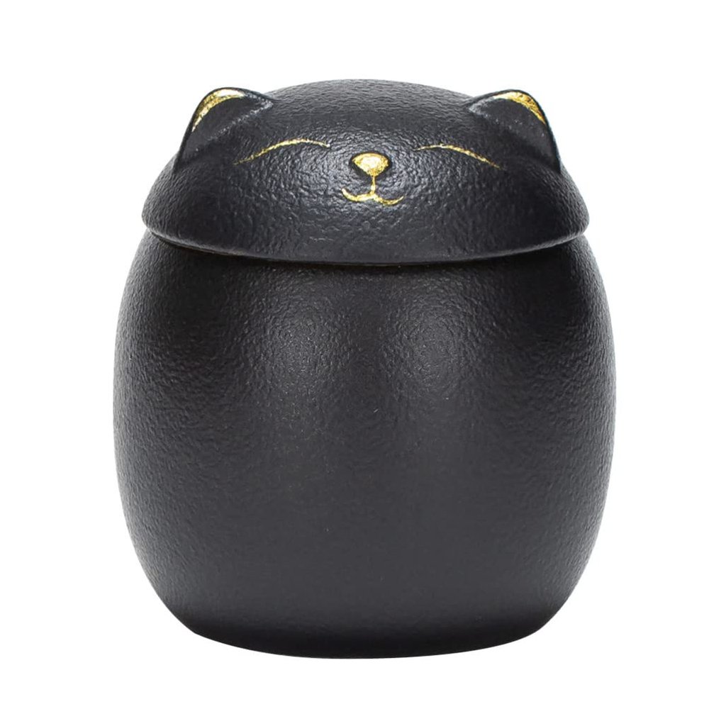 Cabilock Ceramic Food Storage Jar Fortune Cat Tea Canister Spices Jar Coffee Beans Storage Container with Lid for Tea Candy Cookie Sugar Flour 160ML Black