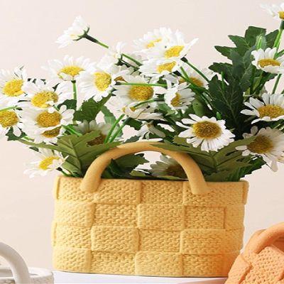 NA Morandi Creative Ceramic Handbag vase Simple hydroponic Planter Fresh Girl Style Ornament Yellow