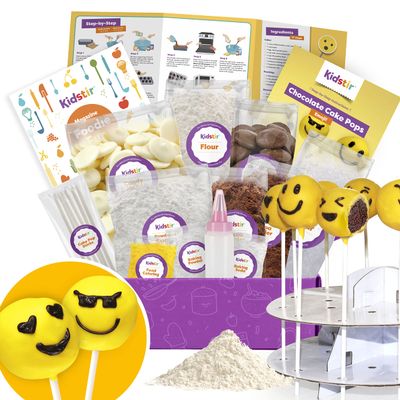 KIDSTIR Kids Baking Diy Activity Kit - Bake Delicious Emoji Cake Pops | Includes Cake Pop Stand, Pre-measured Ingredients Real Baking Kit | Best Baking Gifts Family Fun Activity, Gift For Girls & Boys
