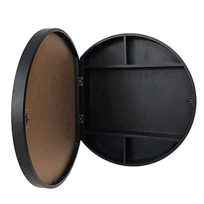 LIGUOYI Circle Bathroom Mirror Wood Hanging Cabinet, 20" 23.6" 27.5" Wall Cabinets with Doors, Round Vanity Mirror Storage Cabinet, 4 Colors, Home, Bedroom, Toilet, Bathroom, Spacesaver