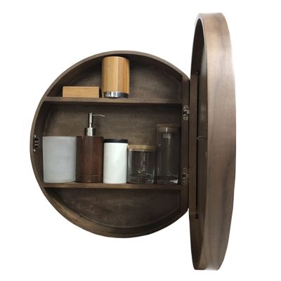LIGUOYI Circle Wall Mirror Home Bathroom Cabinet Wall Mounted with Mirror Door, 20" 23.6" 27.5" Wood Wall Cabinet, Round Bathroom Mirror Cabinet, Makeup Vanity Mirror, Spacesaver Toilet Bathroom