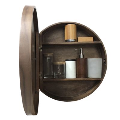 LIGUOYI Circle Bathroom Mirror Wood Hanging Cabinet, 20" 23.6" 27.5" Wall Cabinets with Doors, Round Vanity Mirror Storage Cabinet, 4 Colors, Home, Bedroom, Toilet, Bathroom, Spacesaver