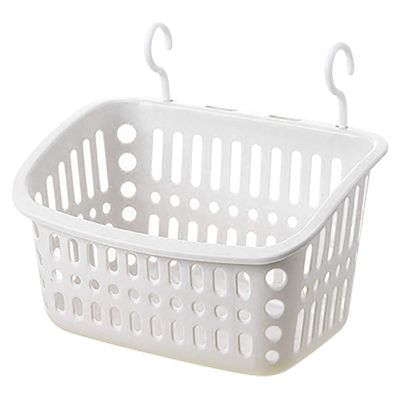 COMIOR Plastic Hanging Shower Basket with Hook, Space Saving Storage Solution, Ideal for Bathroom, Kitchen, Office, Apricot, Gray White